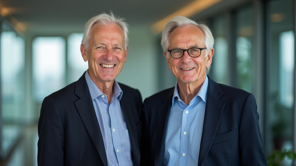 Ältere Menschen in einem modernen Bürogebäude, diverse Altersgruppen im Gespräch