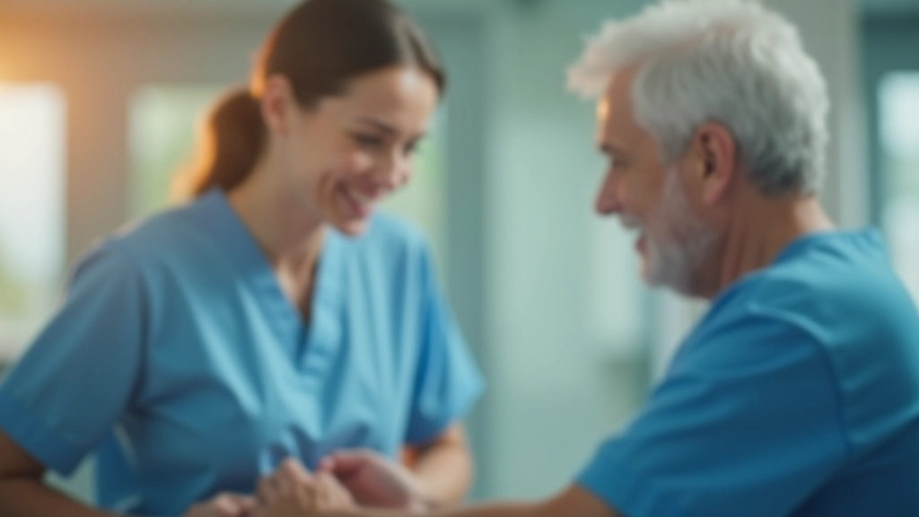 Pflegekraft kümmert sich um älteren Patienten in Krankenzimmer, einfühlsame Betreuung und Unterstützung