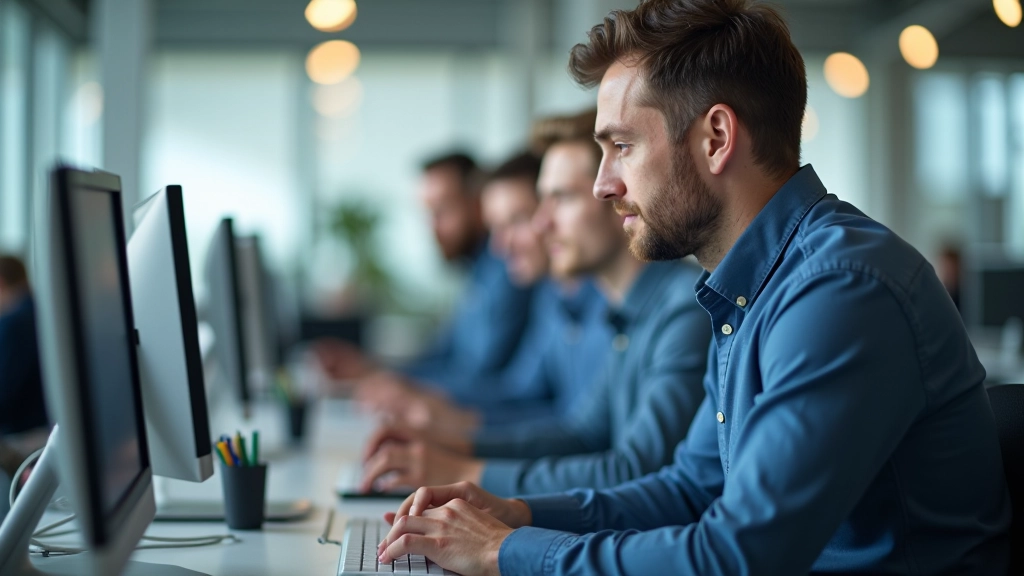 Fachkräfte an einem Arbeitsplatz mit modernen Technologien, Werkzeuge und Computern